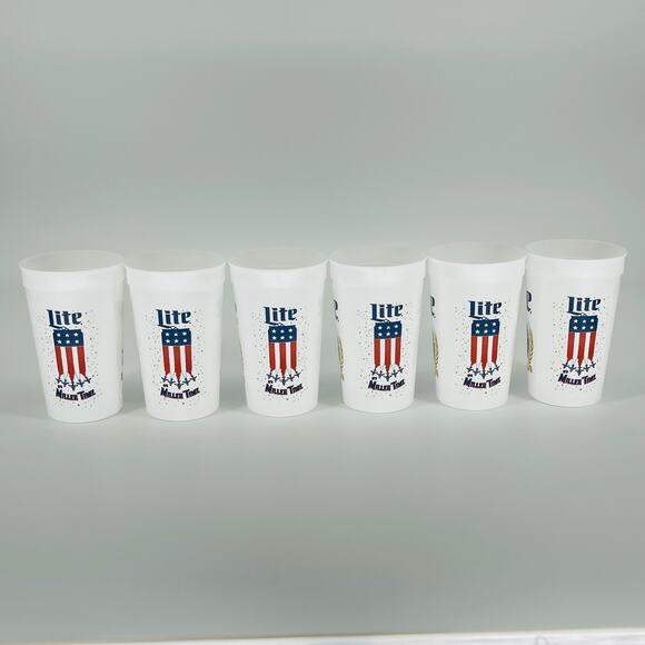 SIX Reusable White Miller Lite Miller Time American Flag Plastic Cups - NWT - Picture 5 of 12